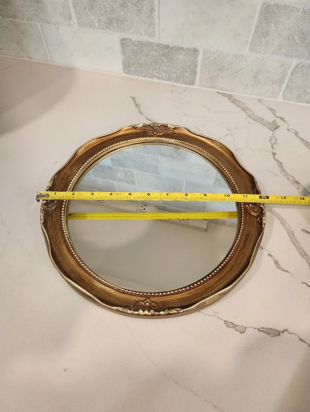 12' Gold Tone Wooden Circular Mirror